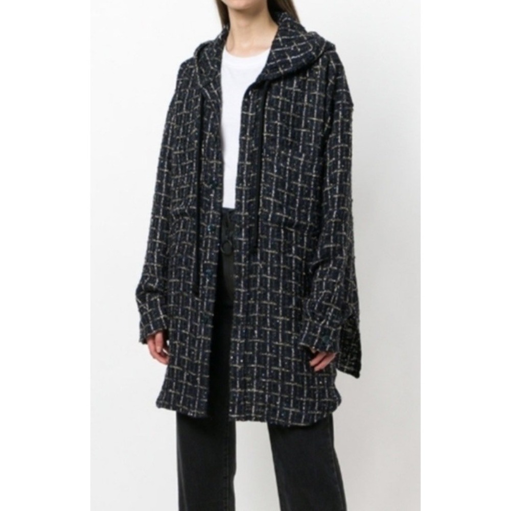 faith connexion Tweed Oversized Hooded Shirt Jacket Metalic Sequence M